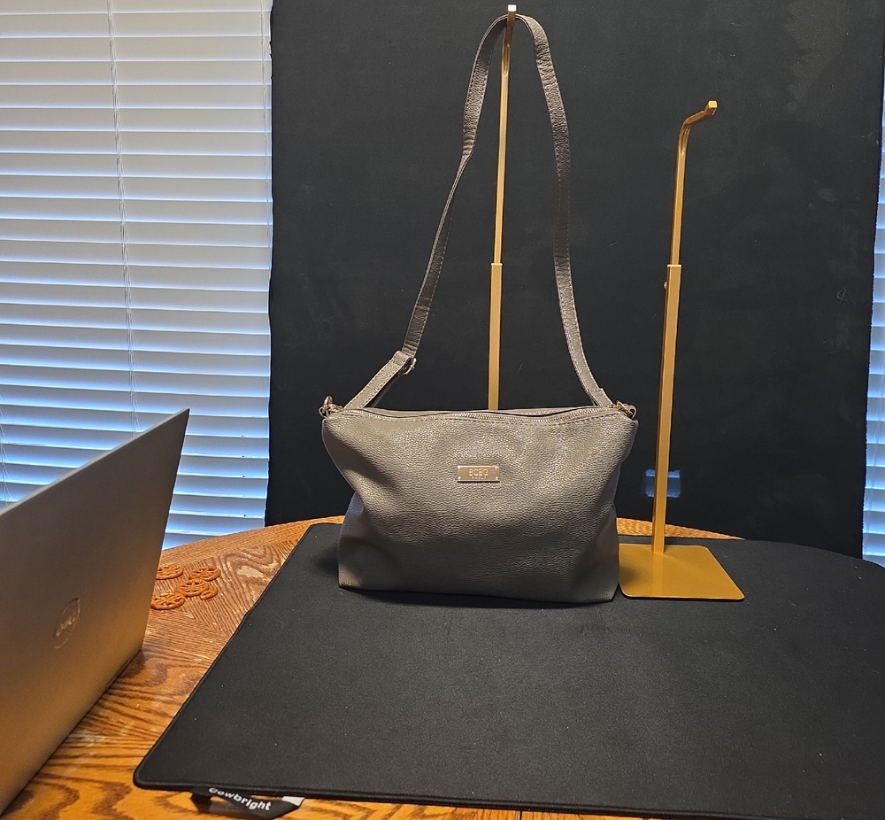 BCBG Gray Leather Crossbody Shoulder Bag